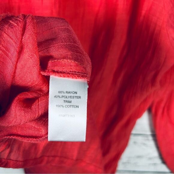 Spense Crinkle Coral Rayon Polyester Blouse L Elastic 3/4 Sleeve - Picture 5 of 6